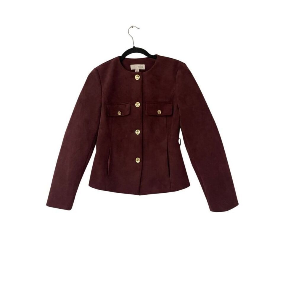 Zara Womens Blazer Jacket XS Burgundy Faux Suede Stretch Career 8741/260 NWD